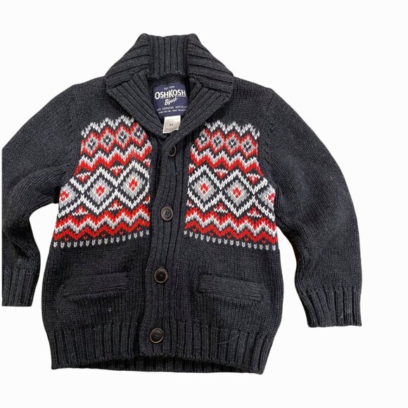 Oshkosh B’gosh Knitted Cardigan Sweater Grandpa Style Fair Isle 3T - Picture 2 of 7